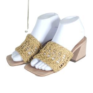 Vicenza Anthropologie Women's US6 Tan Woven Raffia Block Heel Slide Sandals